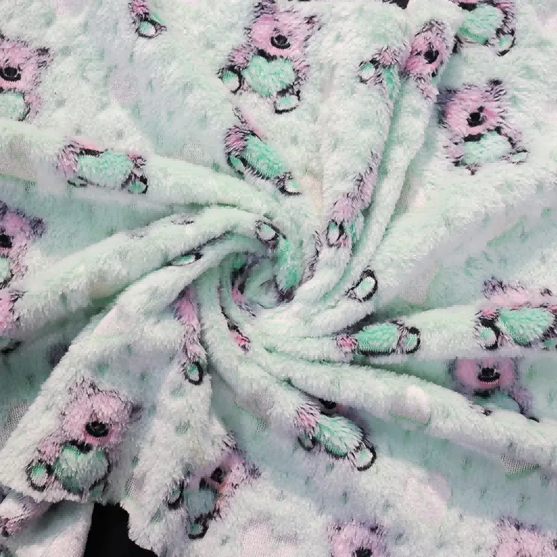 Tela de lana de coral con estampado de oso de peluche en relieve