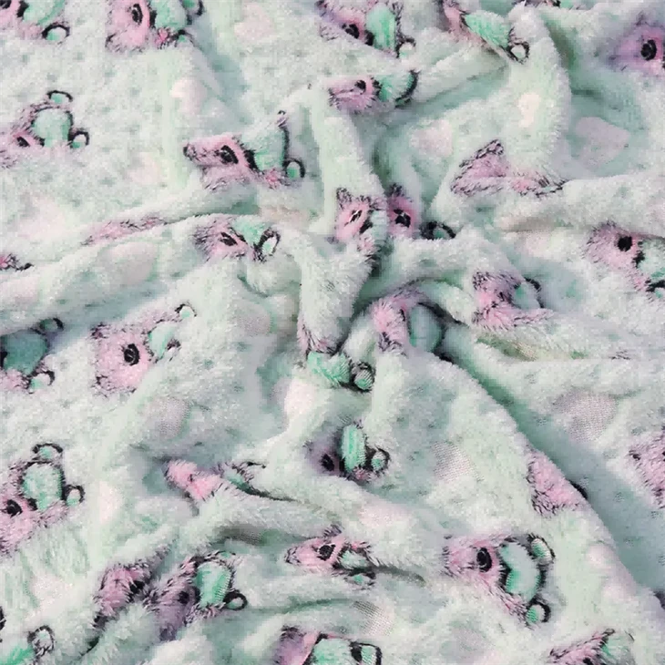 Embossed Teddy Bear Printed Coral Fleece Fabric in stock