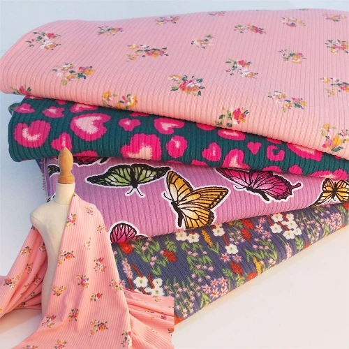 Tejido de canalé con estampado jacquard