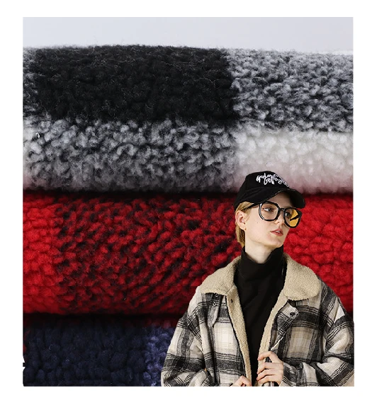 Tela de sherpa con estampado de cuadros