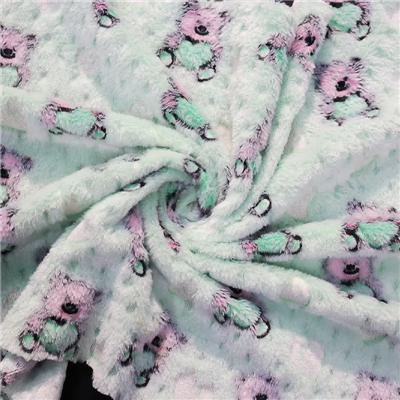 Tela de lana de coral con estampado de oso de peluche en relieve